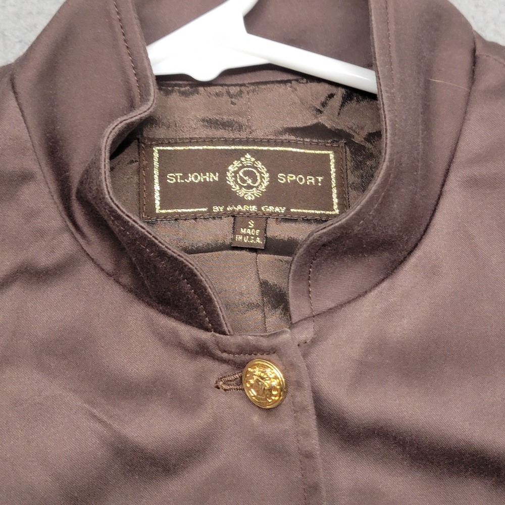 St John Jacket Womens Small Brown Sport Structured Gold Button Military‎ Pockets - Picture 2 of 16